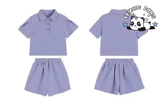 LEZONKIDS - Conjunto de roupas de verão para meninas, camiseta polo esportiva de algodão e shorts, novidades no atacado